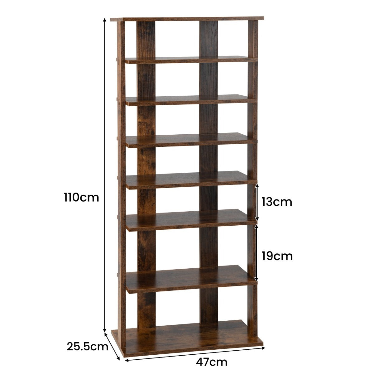 Extra Wide Wooden Vertical Shoe Rack with 7 Shelves-Brown