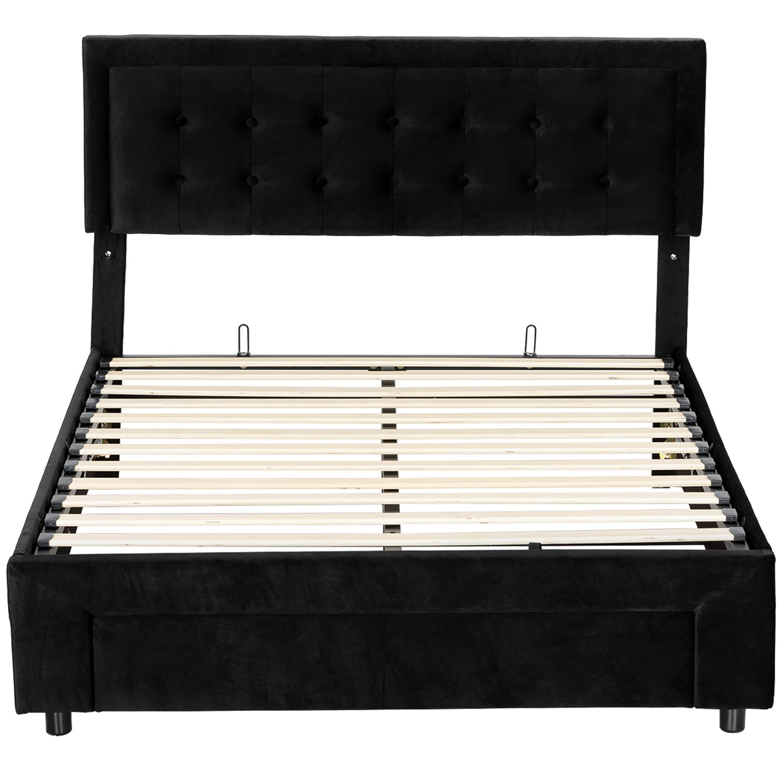 HOMCOM King Ottoman Bed Frame, Upholstered Bed Frame with Storage Drawer and Adjustable Headboard, 5ft, Black