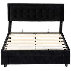 HOMCOM King Ottoman Bed Frame, Upholstered Bed Frame with Storage Drawer and Adjustable Headboard, 5ft, Black
