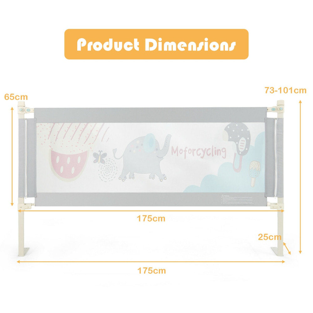 A diagram showing the dimensions of the baby bed rail guard