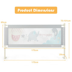 A diagram showing the dimensions of the baby bed rail guard