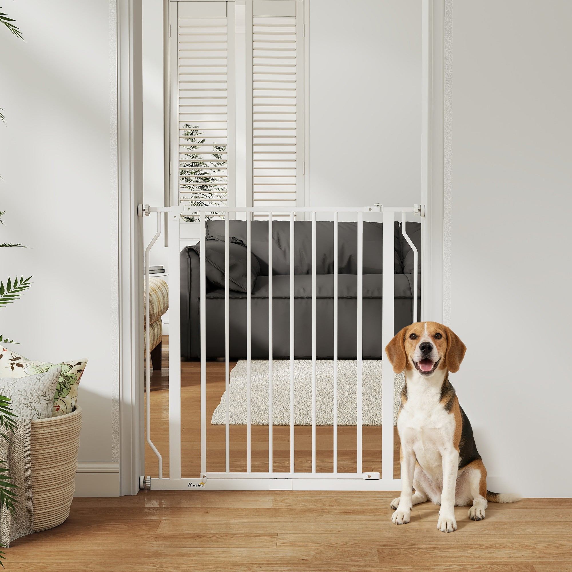 PawHut Extra Wide Dog Gate, with Door Pressure, for Doorways, Hallways, Staircases - White