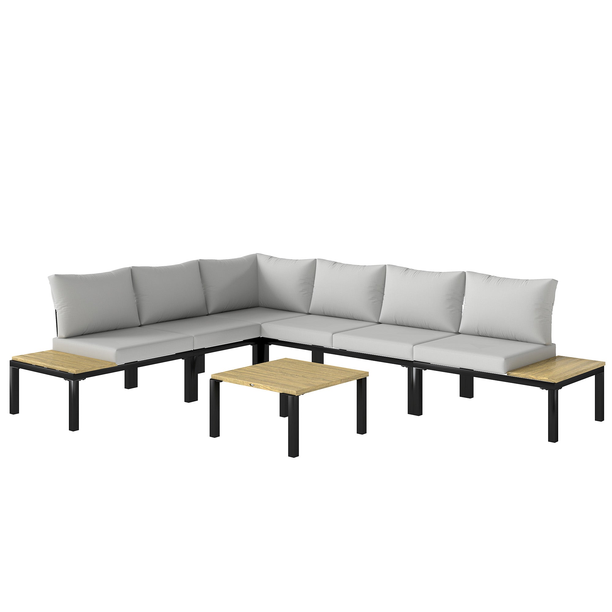 Outsunny Garden Furniture Set, 6 Piece Corner Sofa Set with Loveseat, Coffee Table, Sofa with Integrated Side Table