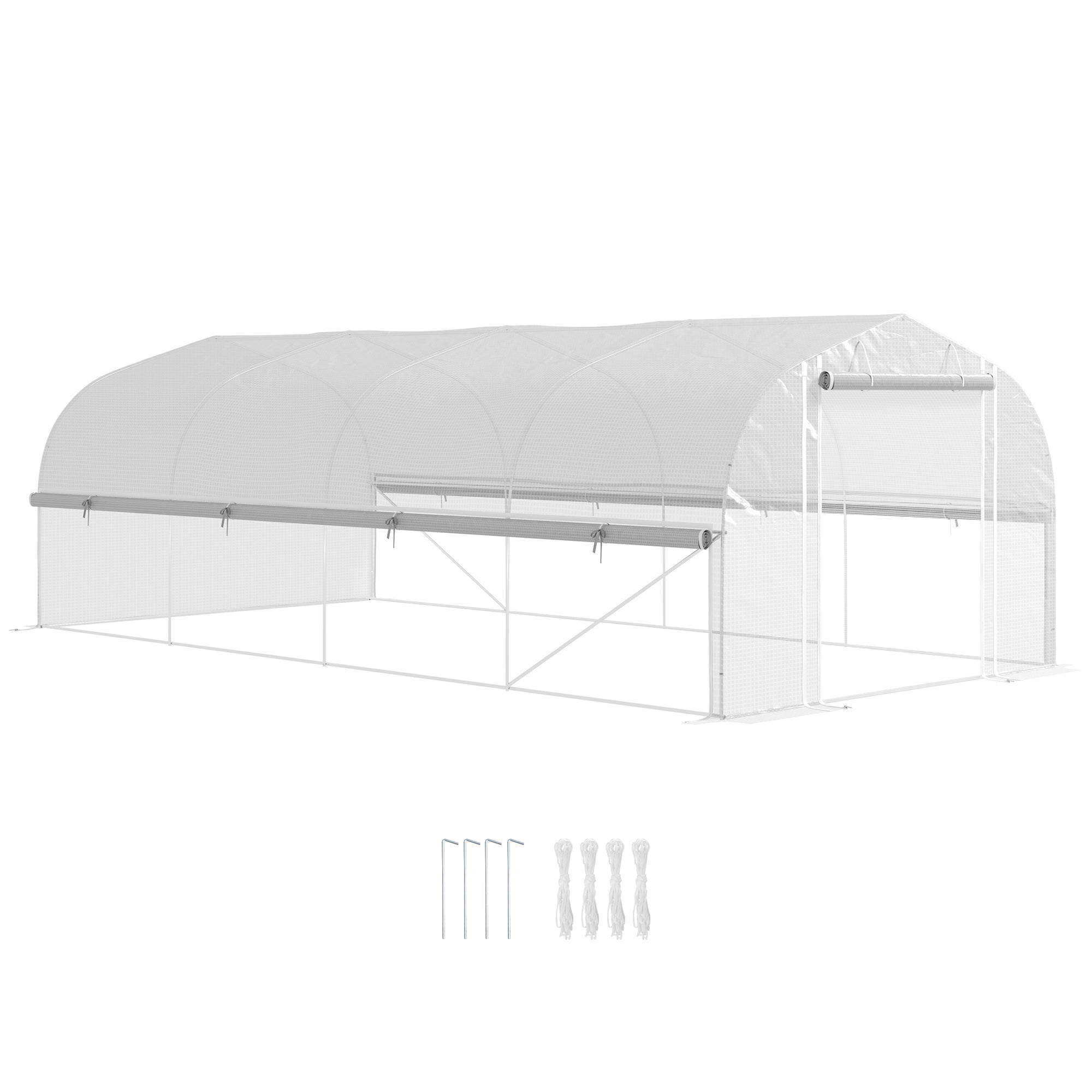 Outsunny 19.5 x 9.8ft Tunnel Greenhouse, with Accessories - White