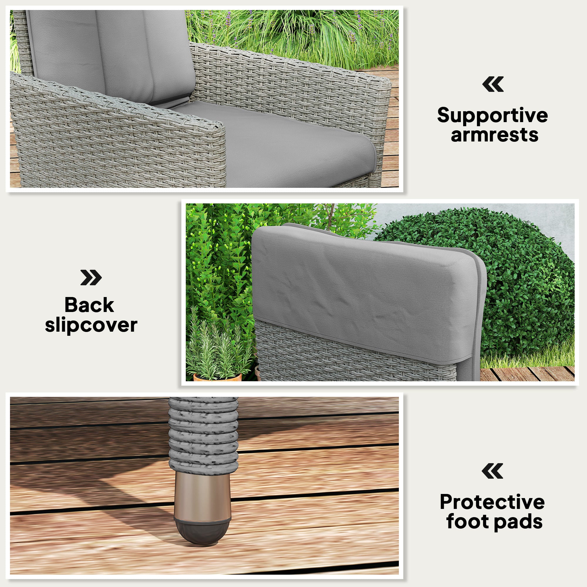 Outsunny 105√Ç¬∞-150√Ç¬∞ Reclining Rattan Chair - Grey