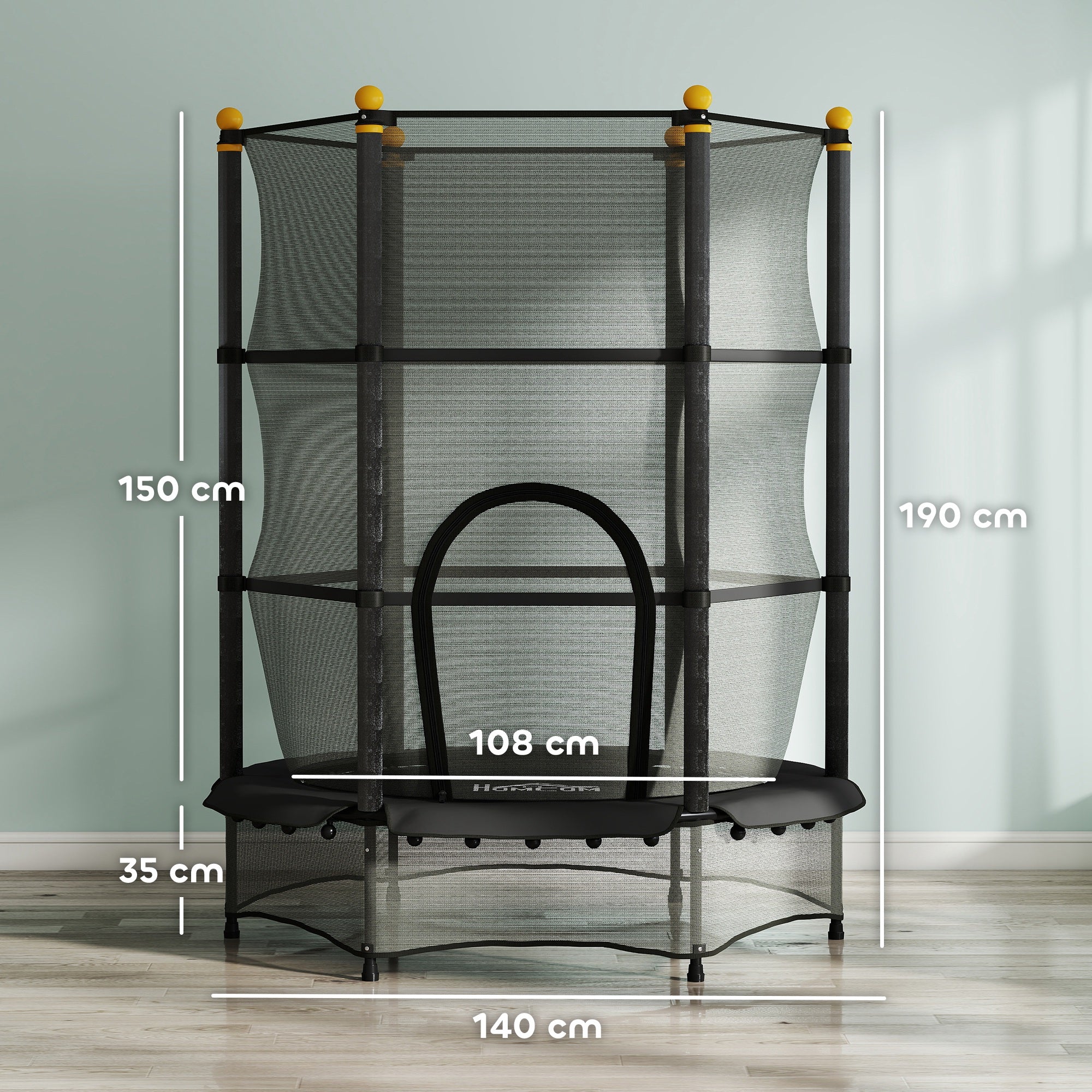 HOMCOM 4.6FT/55" Kids Trampoline with Safety Enclosure, Outdoor Indoor Use, for Ages 3-10 Years, Black