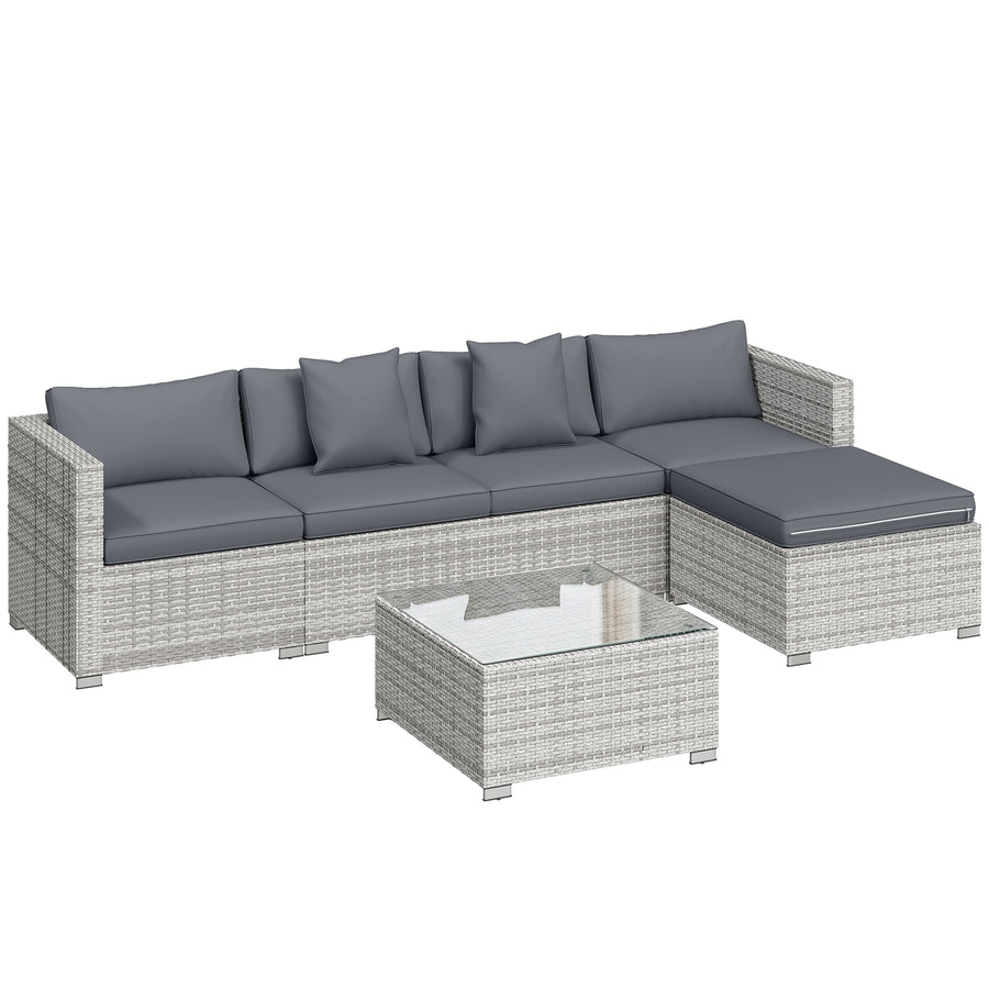 Outsunny 6 Pieces Rattan Corner Sofa Set - Mixed Grey