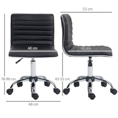 HOMCOM Armless Task Desk Chair, Swivel Office Chair with Faux Leather, Adjustable Seat Height, Chrome Base, Wheels for Home