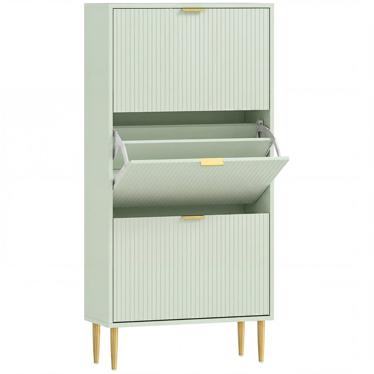 HOMCOM Elegant Three-Drawer Shoe Cabinet - Light Green