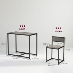 HOMCOM Dining Table and Chairs Set 2, Dining Room Sets, Rectangular Space Saving Table and 2 Chairs for Compact Kitchens, Steel Frame, Grey Wood-Effect