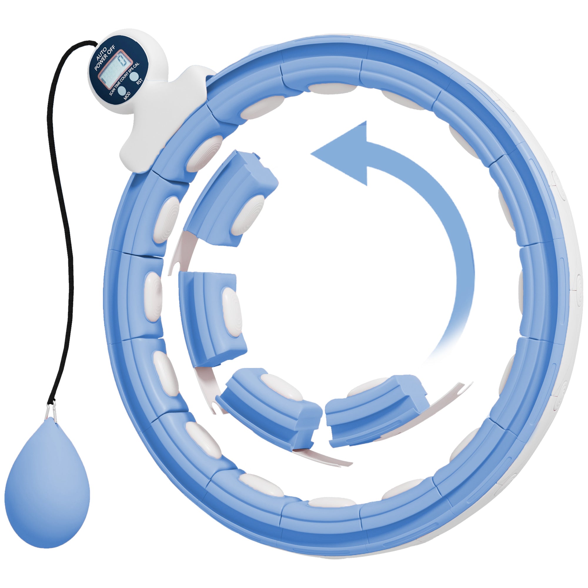 SPORTNOW Smart Weighted Hula Hoop, Massage Hula Ring w/ 16 Detachable Knots, 360√Ç¬∞ Auto-Rotating Ball, Digital Counter Light Blue