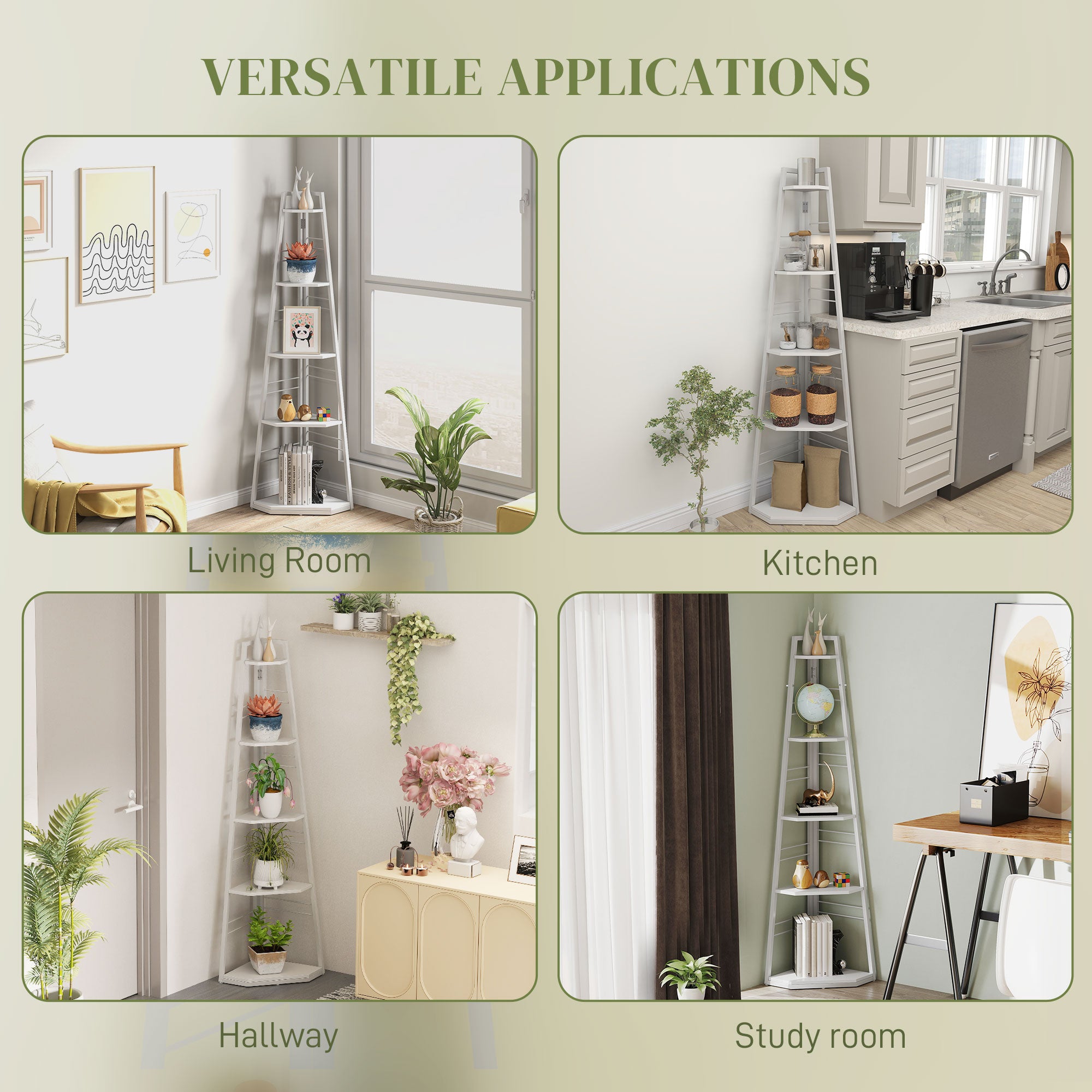 HOMCOM Five-Tier Corner Shelf - White