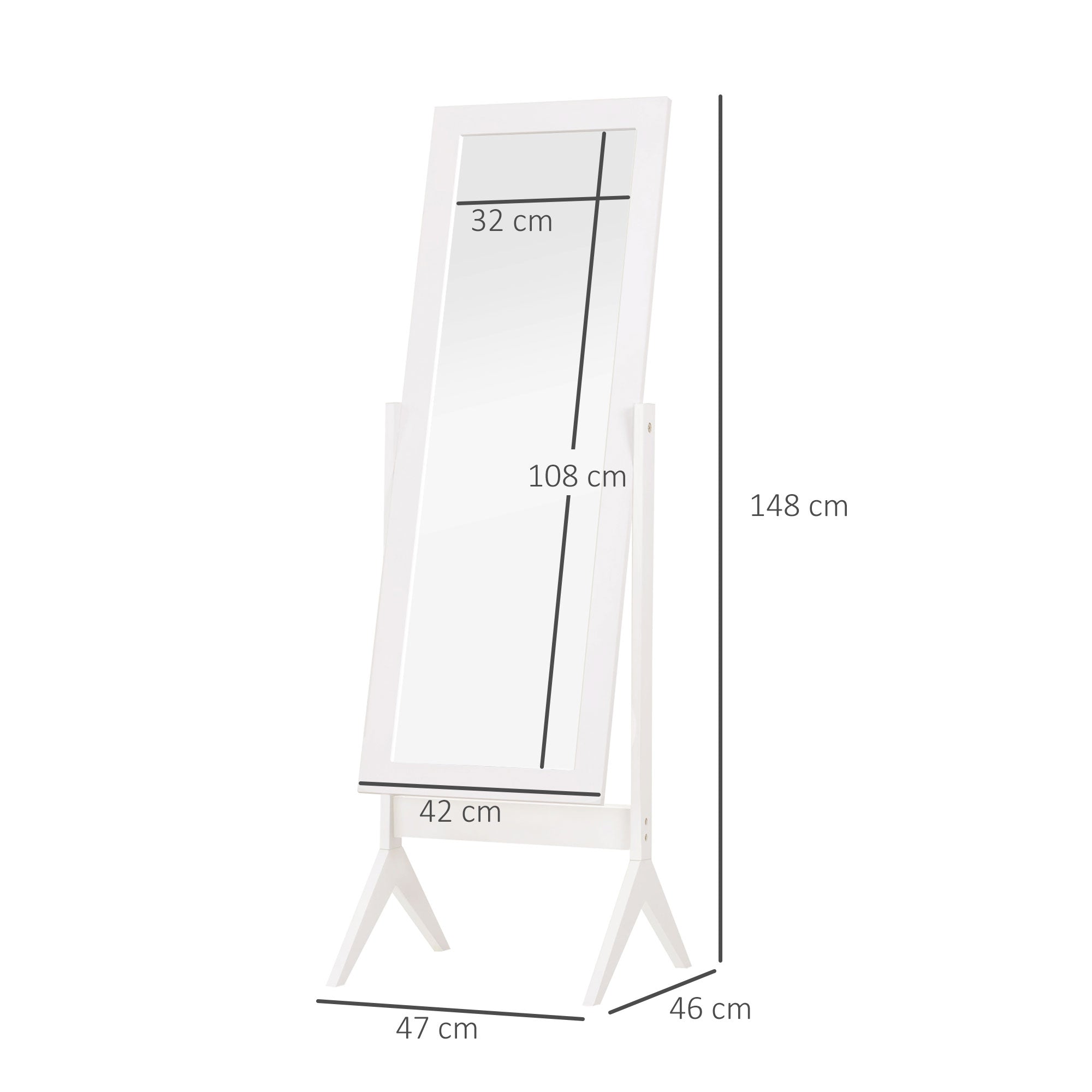 HOMCOM Full Length Mirror, Freestanding Adjustable Angle Dressing Mirror for Bedroom, Living Room, 148 x 47 cm, White