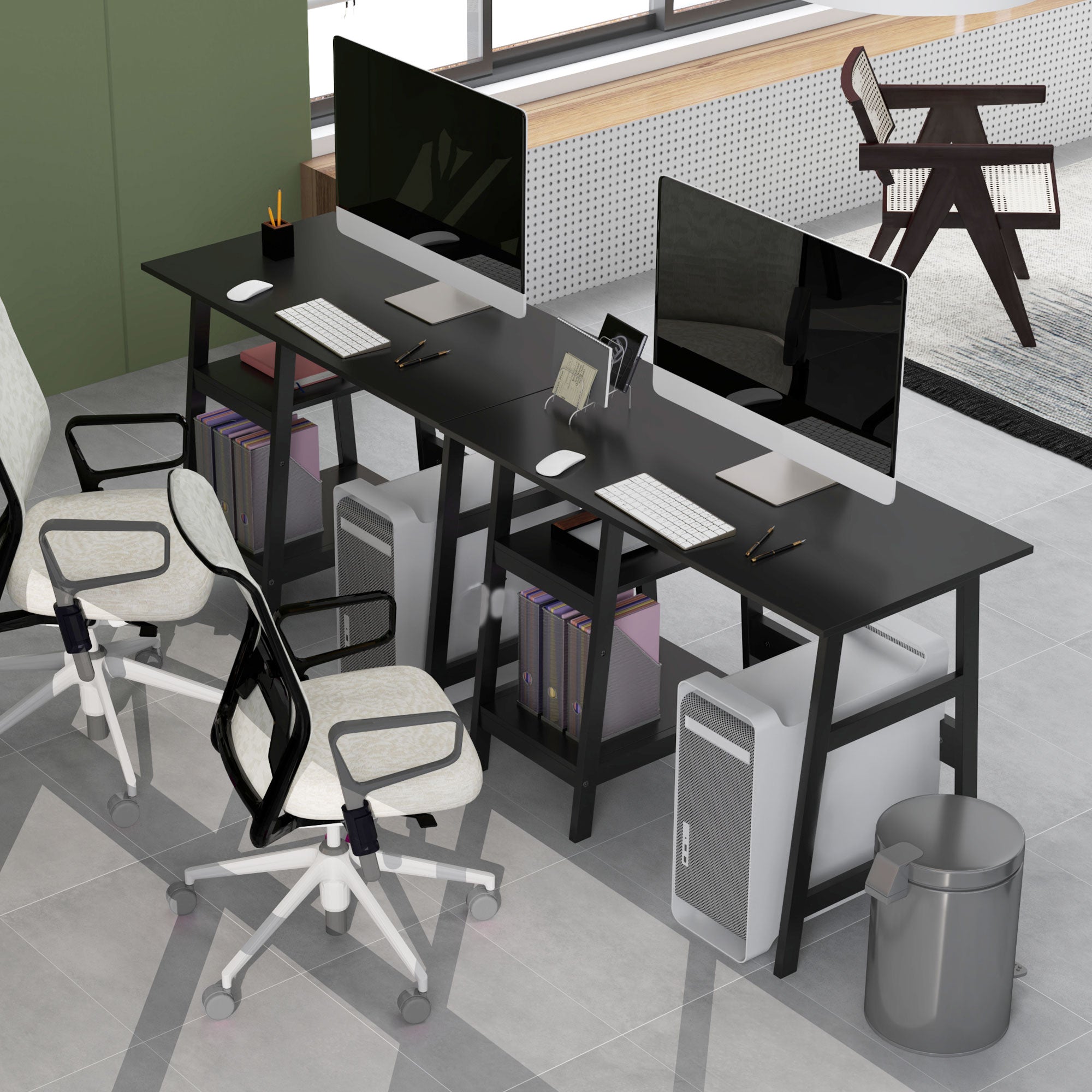 HOMCOM Compact Computer Desk with Storage Shelves, Study Table with Bookshelf, PC Table Workstation for Home Office, Study, Easy Assembly, 106 x 51cm, Black