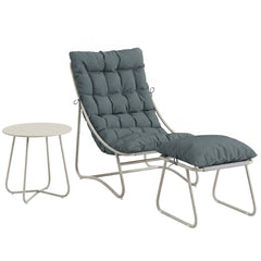 Outsunny Bistro Set for Garden, 3 Piece Outdoor Table and Chair with Footstool and Removable Cushions, Comfy Balcony Furniture