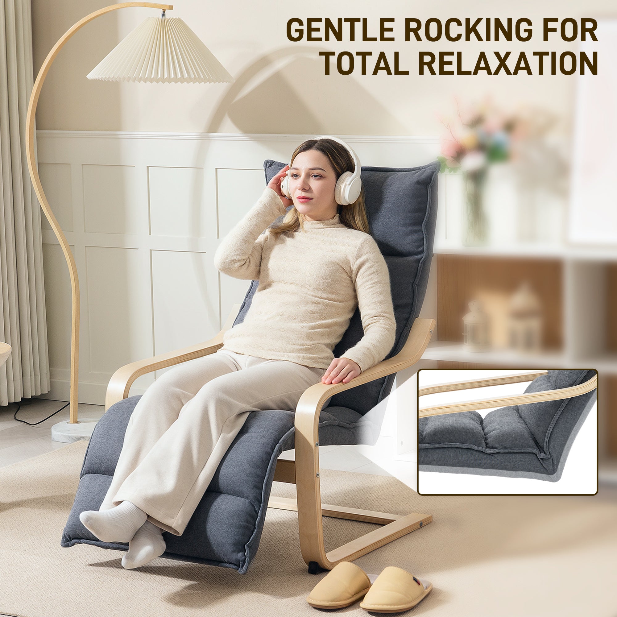 HOMCOM Curved Wooden Accent Chair, with Adjustable Footrest - Drak Grey