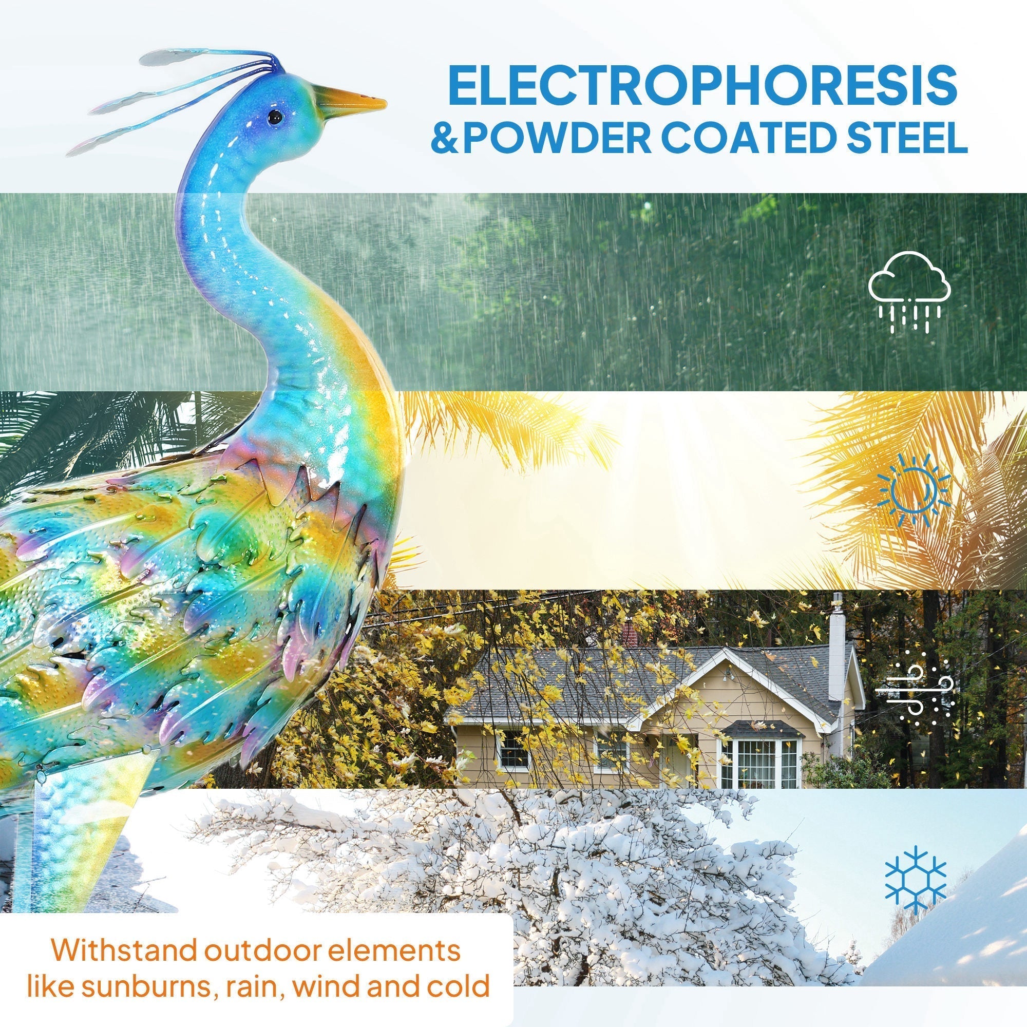 Outsunny Peacock Garden Statue, Standing Garden Ornament, Metal Garden Gift with Stakes for Patio Pond Landscape Decoration, Multi-Colour