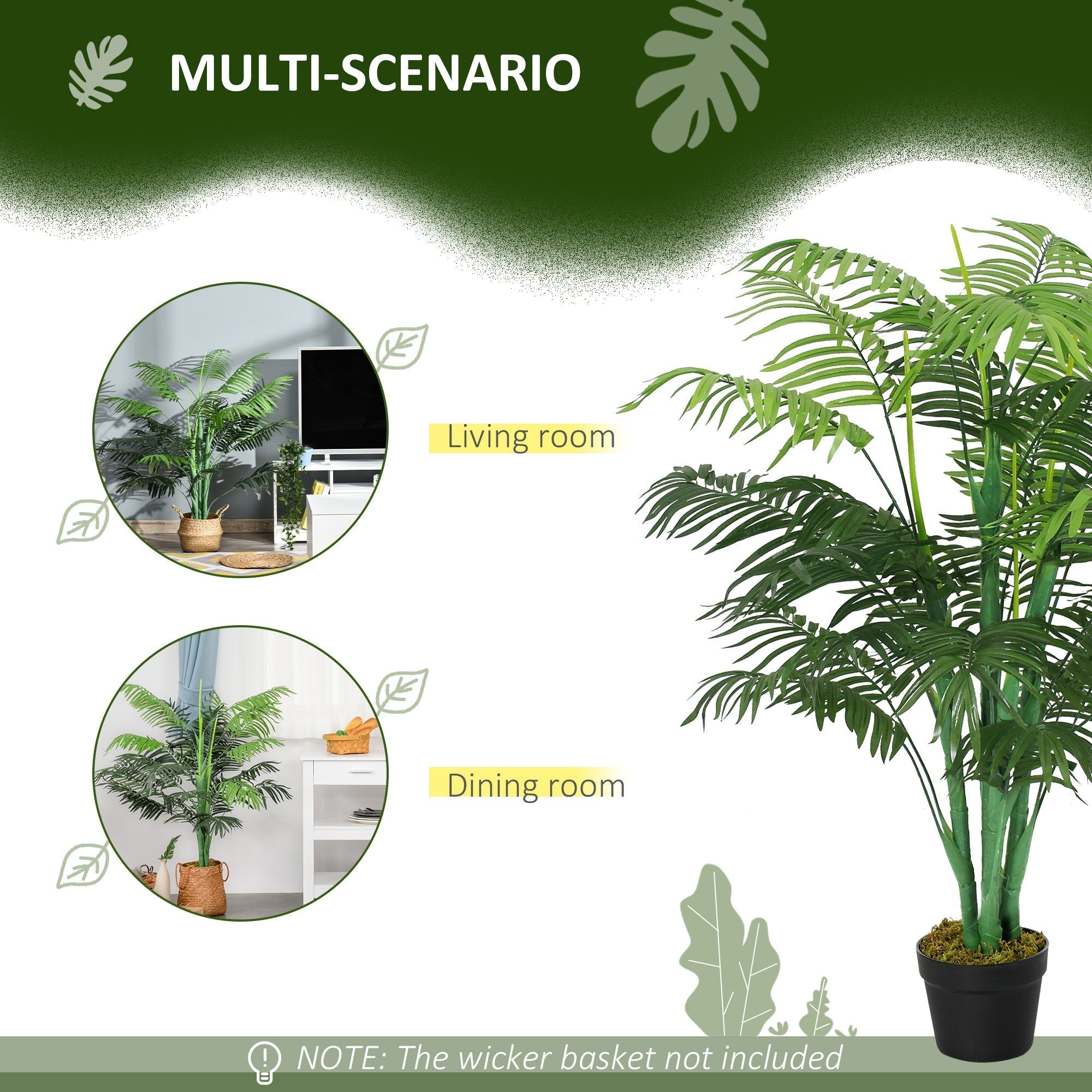 Outsunny 125cm/4FT Artificial Palm Plant Decorative Tree with Nursery Pot, Fake Plastic Indoor Home Office D√É¬©cor, Green
