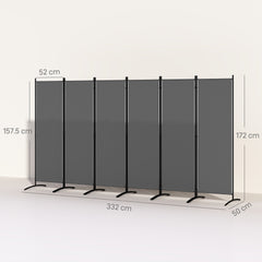 Outsunny 6 Panel Folding Room Divider, 1.7m Privacy Screen with Wide Feet, Portable Freestanding Metal Partition Separator for Office, Living Room, Bedroom, Dining Room, Dark Grey