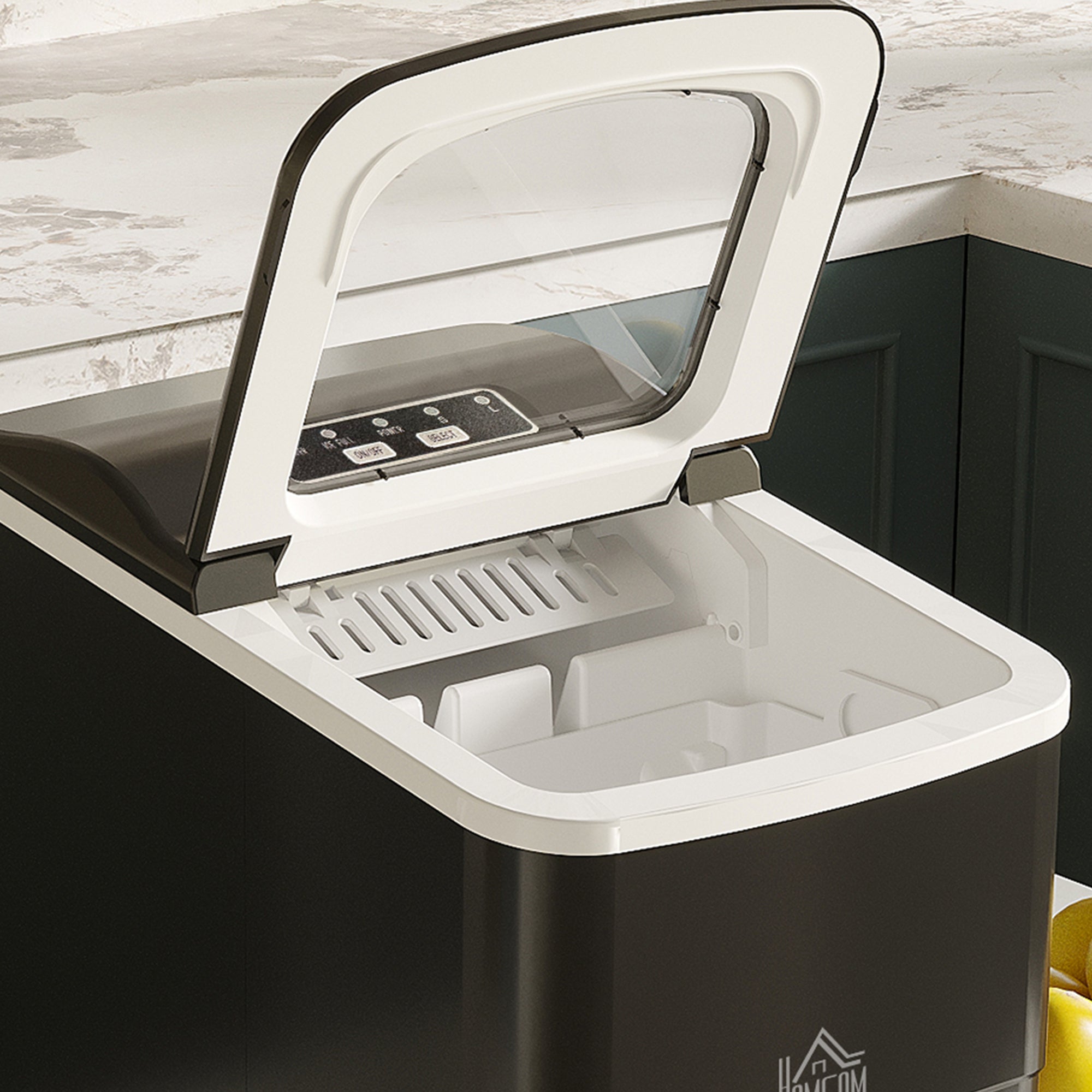 HOMCOM Countertop Ice Machine, 12Kg in 24 Hrs, 9 Cubes Ready in 8 Mins, Portable Ice Cube Maker with Self-Cleaning, Ice Scoop and Basket for Home, Kitchen, No Plumbing Required, Black