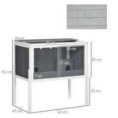 PawHut Wooden Hamster Cage for Dwarf Hamsters, Gerbils, Rutin Chicken, with Shelf, Two Huts - Grey