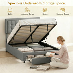 HOMCOM King Size Ottoman Bed Frame, with Front Drawer - Grey