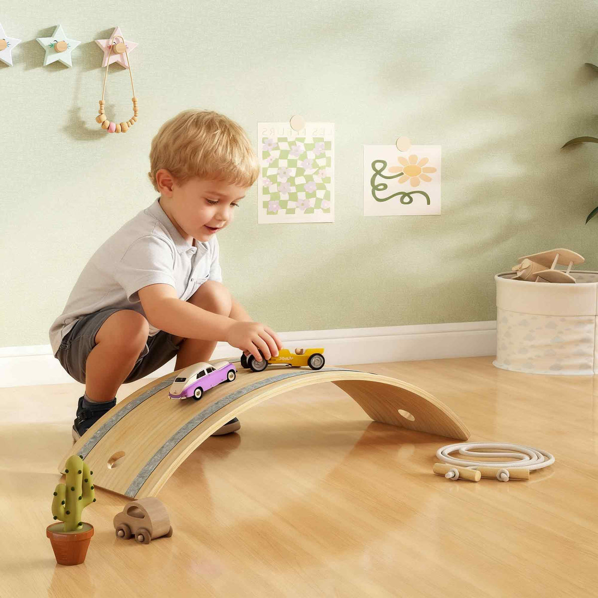 AIYAPLAY Kids Wooden Balance Board with Rope, Wooden Wobble Board with Felt for Sensory Play, for Toddler 3-6 Years Old