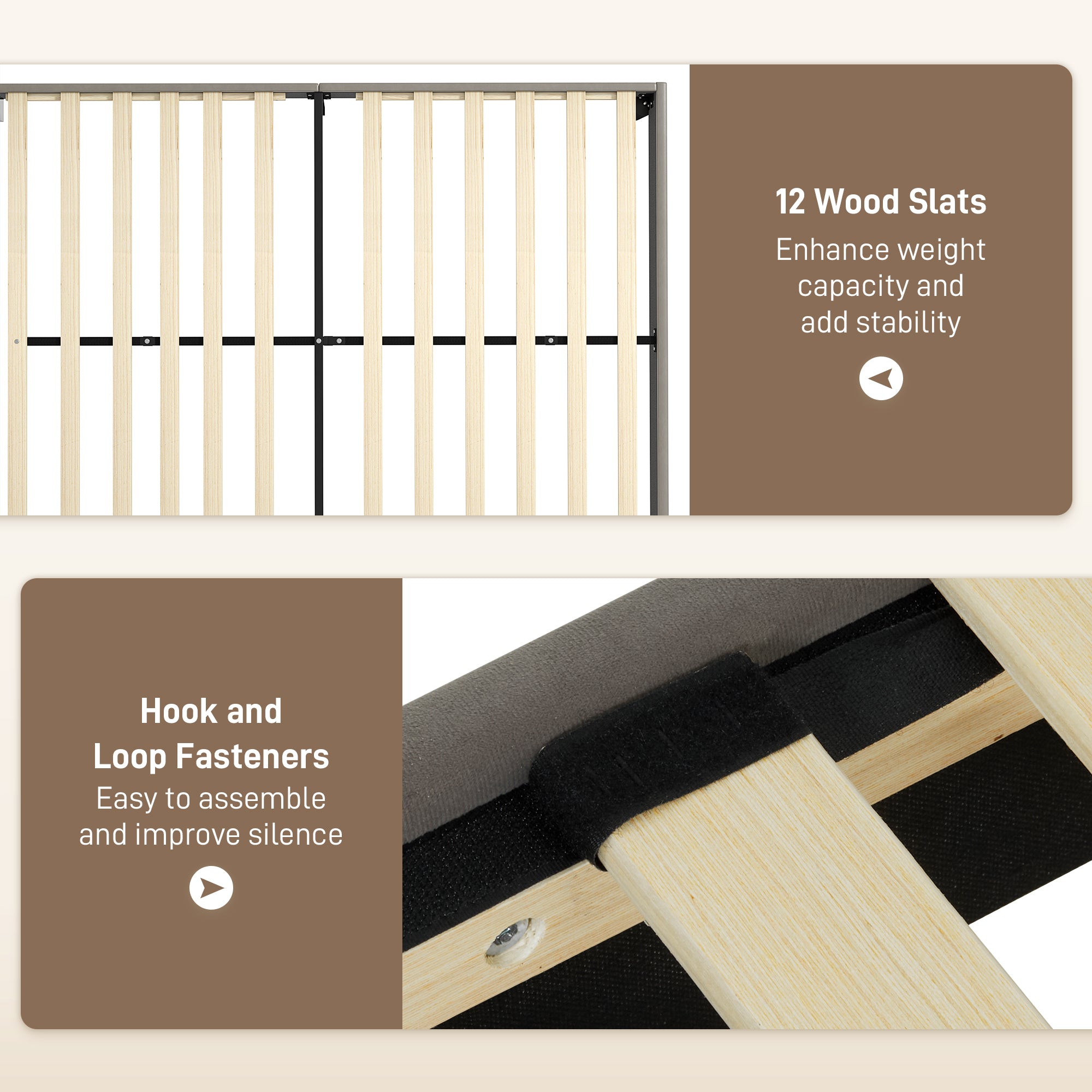 HOMCOM King Size Bed Frame, with Velvet-Feel Headboard - Grey