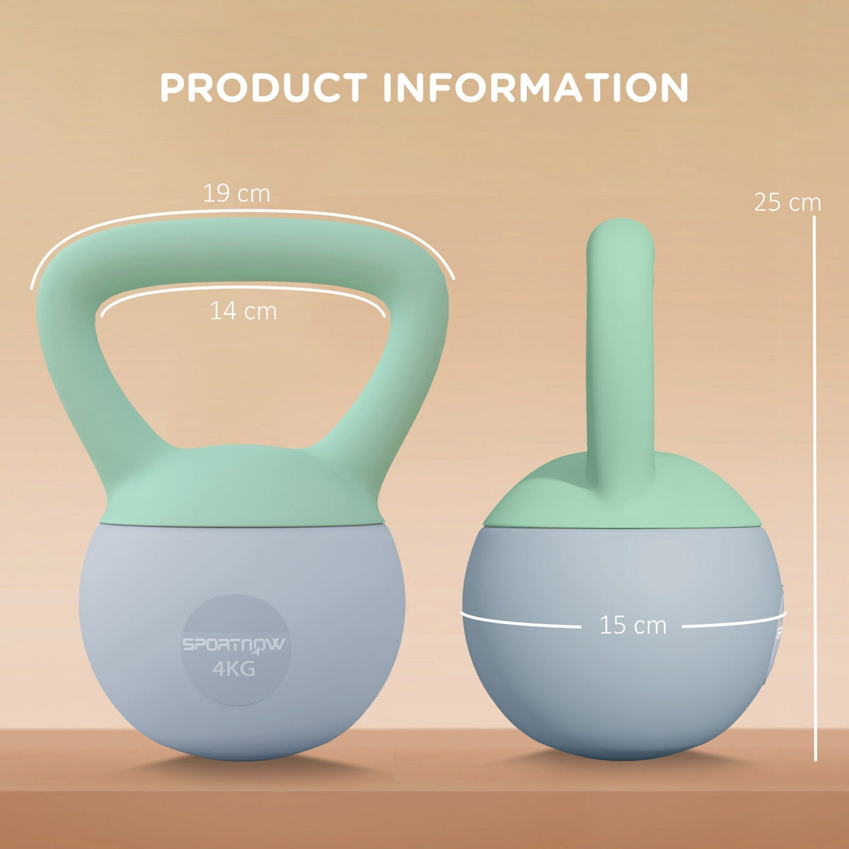 SPORTNOW 4KG Soft Kettlebell, Kettlebell with Non-Slip Handle for Home Gym, Weight Lifting, Strength Training, Green/Grey