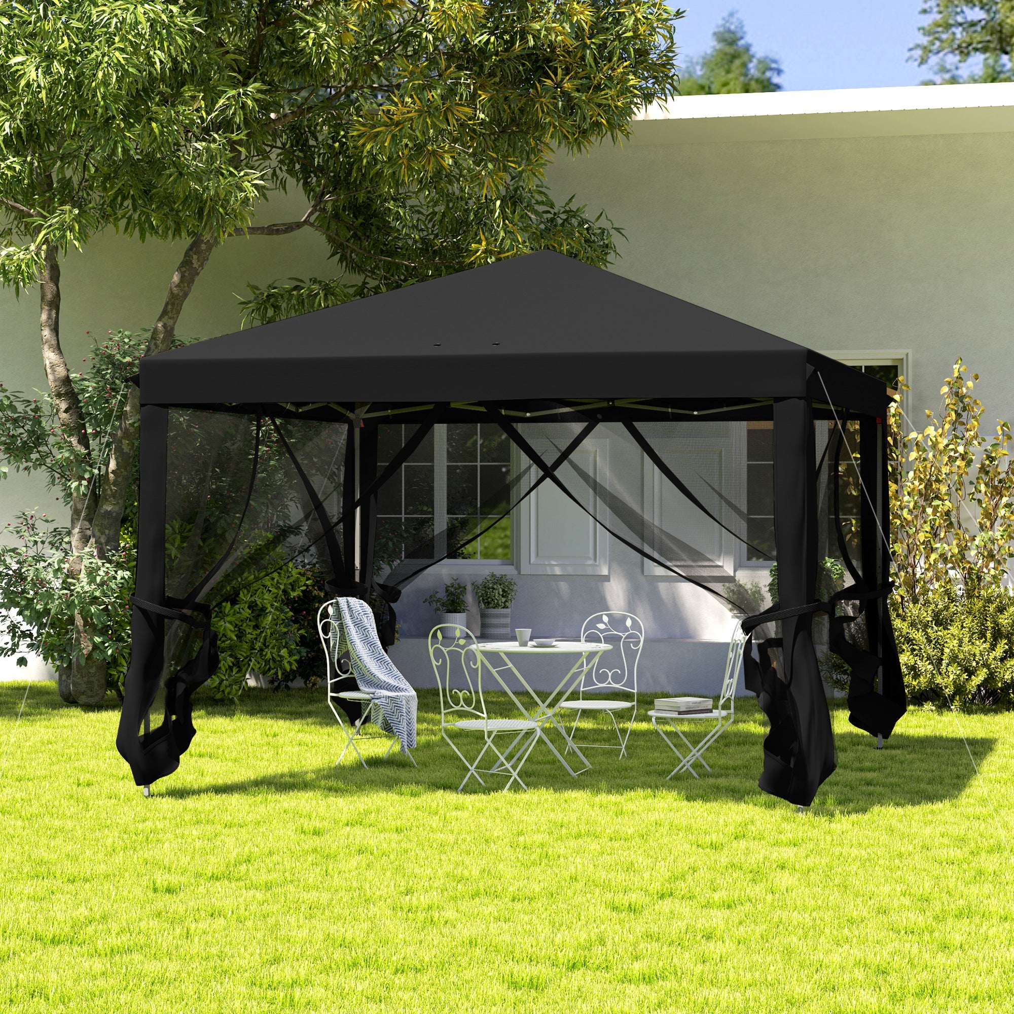 Outsunny 3 x 3√Ç m Pop Up Gazebo, 420D Garden Tent Canopy with Removable Mesh Sidewall Netting, Carry Bag for Garden Patio Outdoor, Black