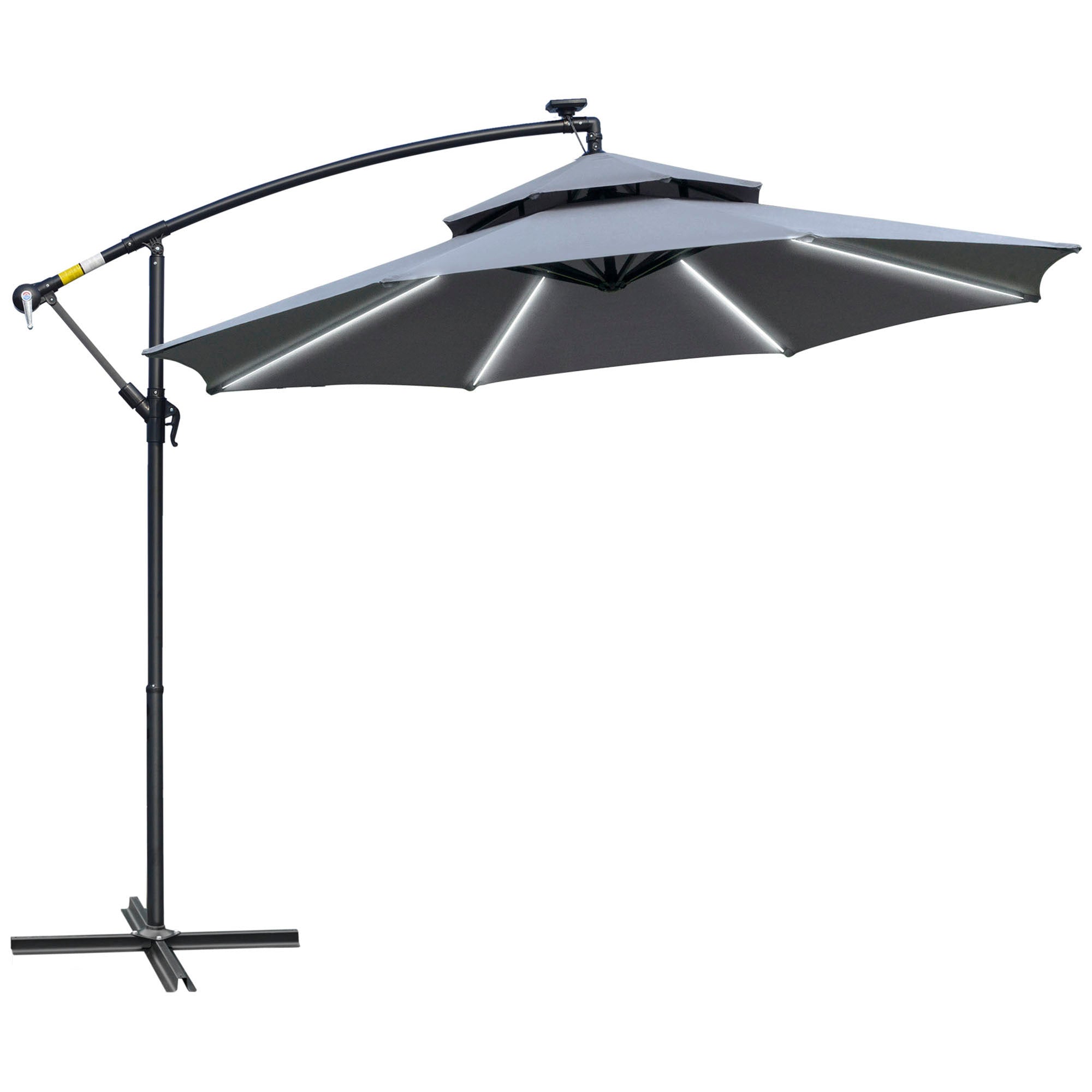 Outsunny 3m LED Light Overhanging Parasol - Grey
