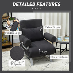 HOMCOM Single Sofa Bed, 3-in-1 Convertible Folding Chair Bed with Adjustable Backrest, Removable Armrests, Black