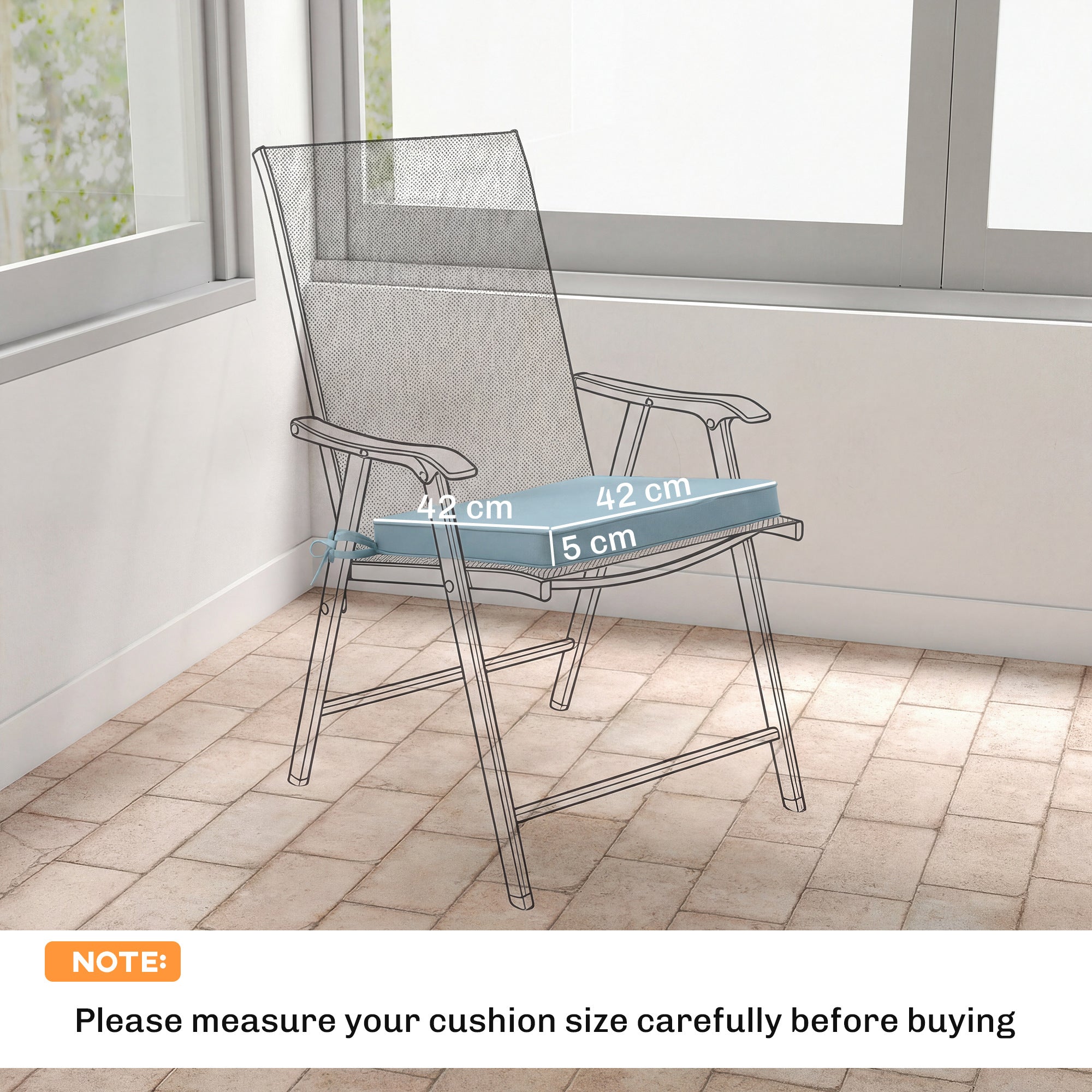 Outsunny Set of 6 Chair Cushion Seat Pads Dining Chair w/ Straps, Indoor Outdoor Removable Tie On Garden Patio, Light Grey