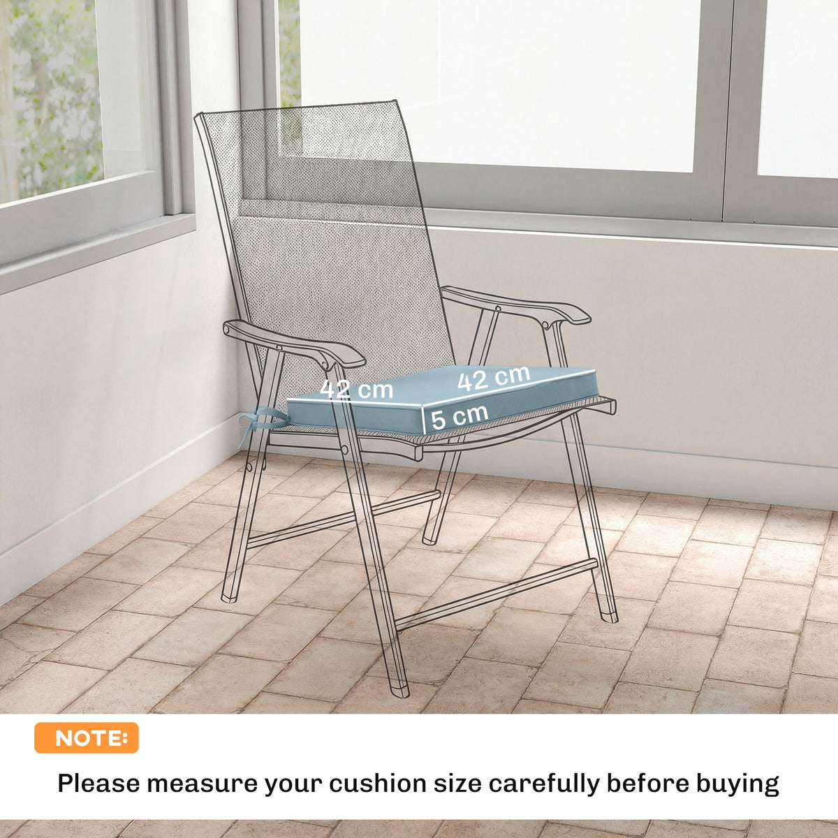 Outsunny Set of 6 Chair Cushion Seat Pads Dining Chair w/ Straps, Indoor Outdoor Removable Tie On Garden Patio, Light Grey