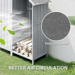 Outsunny Garden Outdoor Storage Shed 3 Shelves Tilt Roof w/ Firewood Rack Log Carrier, 129L x 51.5W x 180H cm