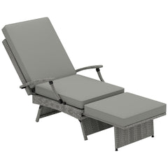 Outsunny 80° Reclining Rattan Lounger - Grey