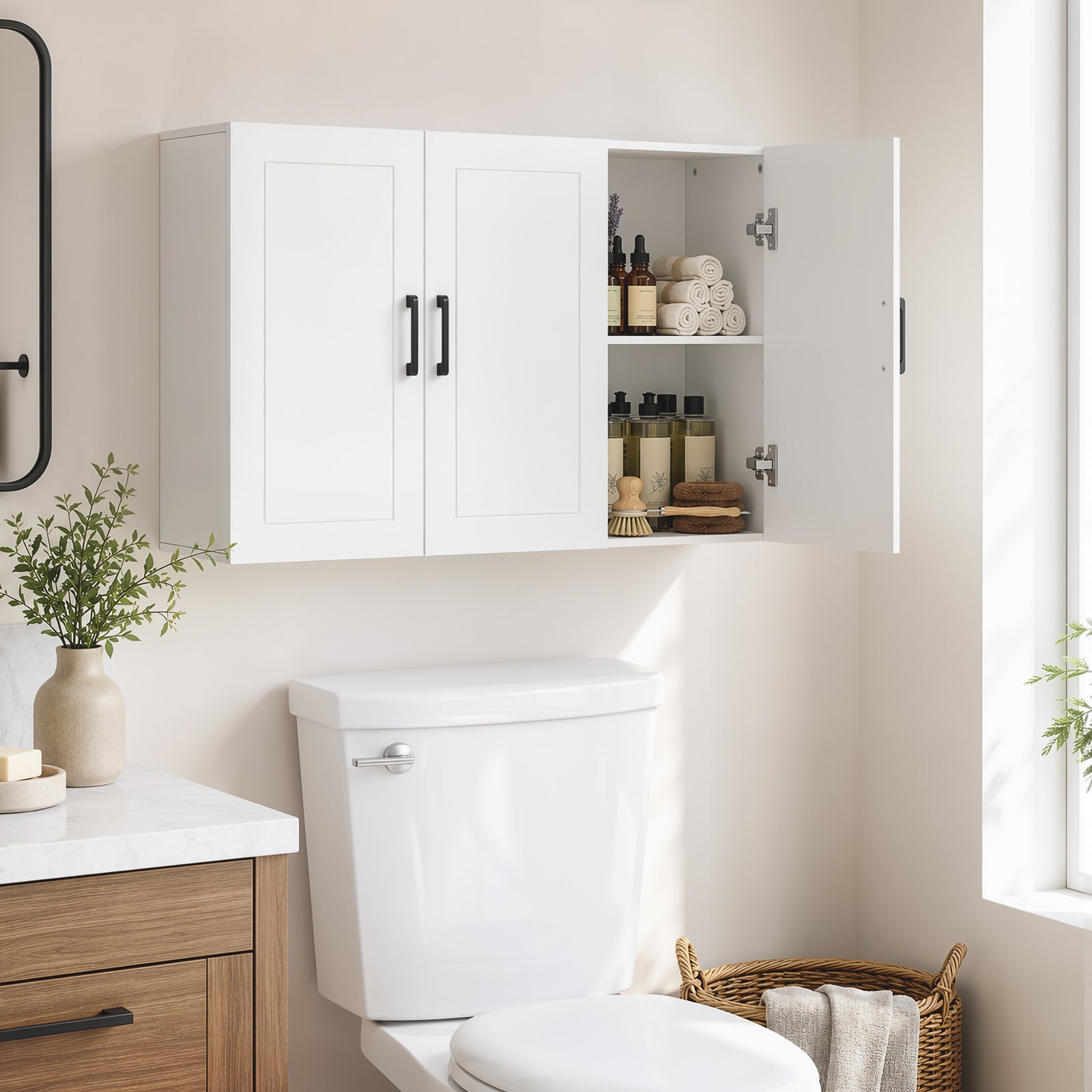 HOMCOM Bathroom Wall Cabinet, Wall Mounted Bathroom Cabinet, Over the Toilet Space Saver with Adjustable Shelves, White