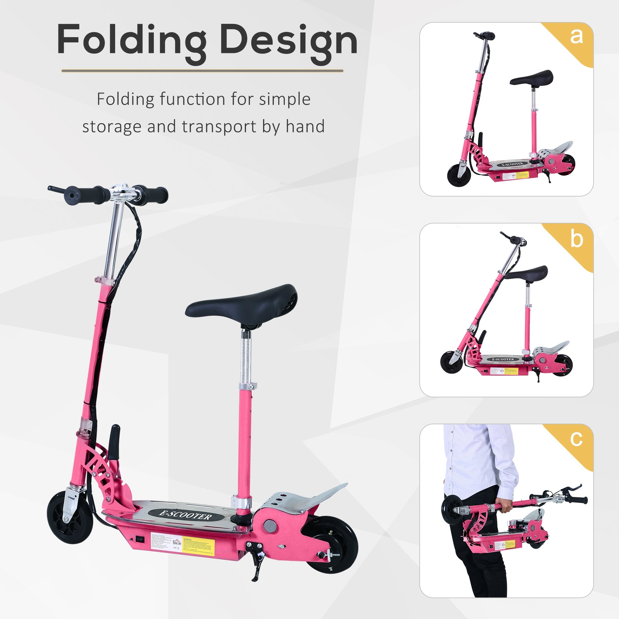 HOMCOM Electric Scooter for Kids, Foldable Powered Scooters for Age 7-12 with 120W Motor, Up to 10 KM/H & 8 KM, Adjustable Ride on Toy (Pink)