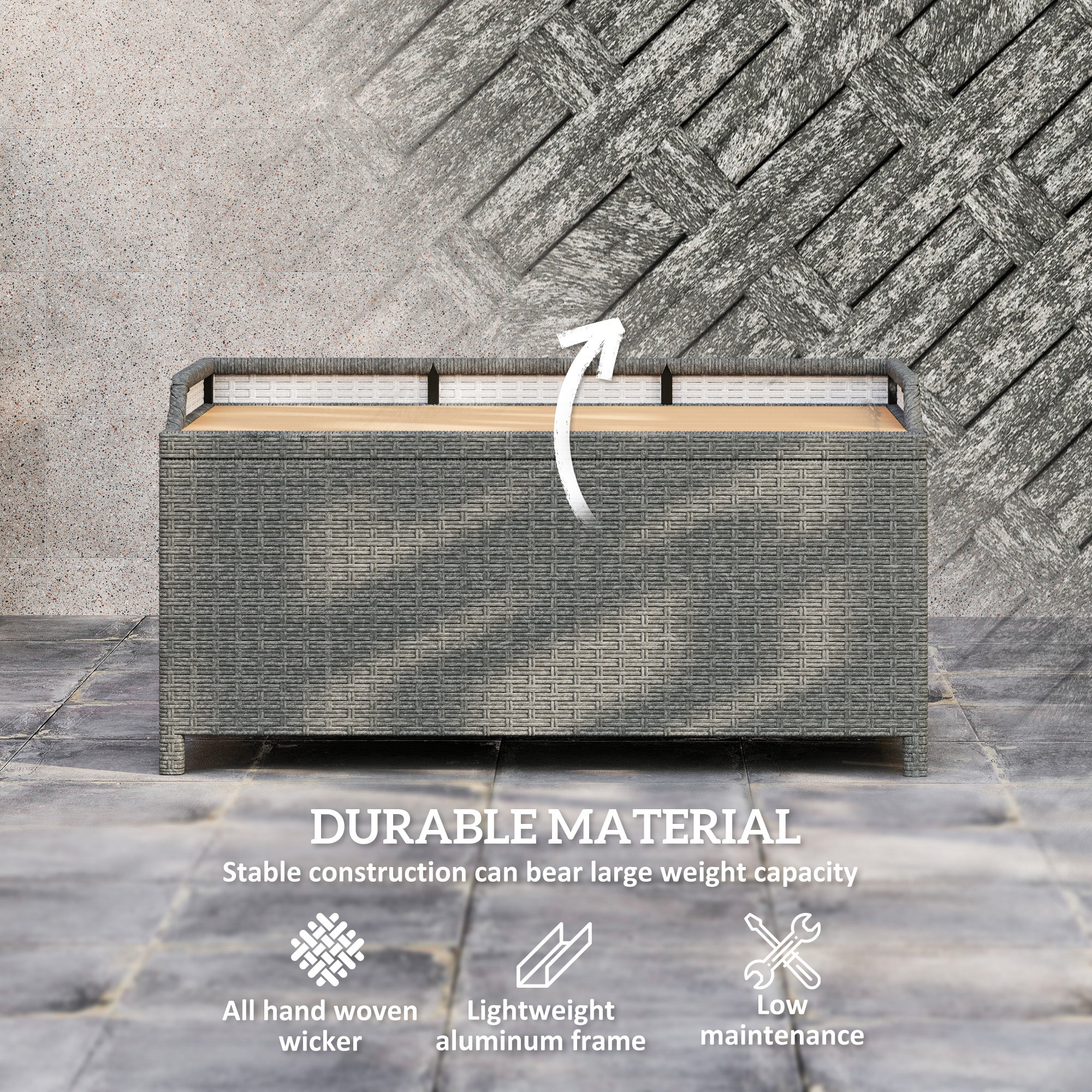 Outsunny 130 L Rattan Garden Storage Box, with Seat - Grey