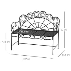 Outsunny Metal Garden Bench Loveseat with Slatted Seat, Black