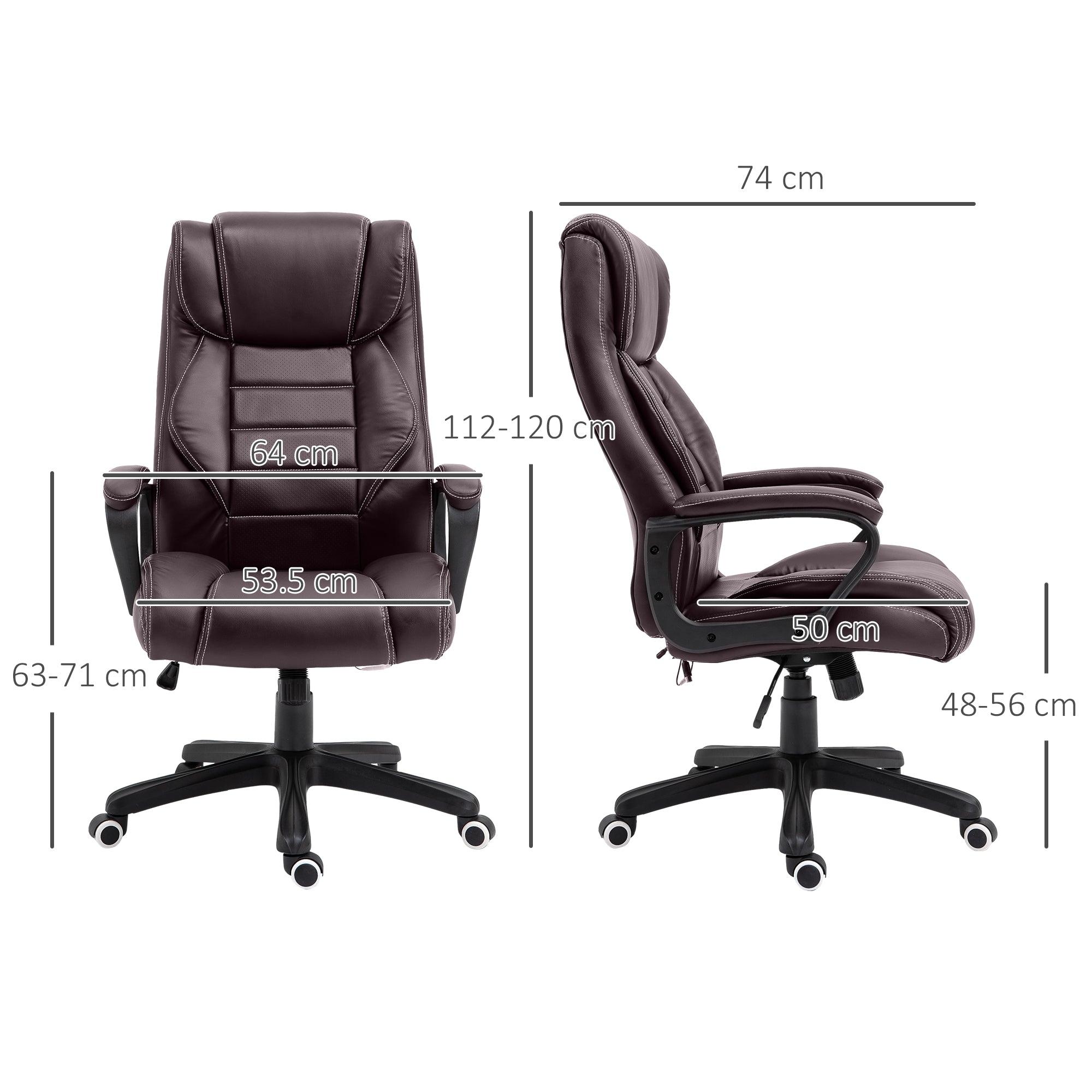 Vinsetto Office Chair with 6-Point Maaage, PU Desk Chair with Padded Seat and Armrest, Computer Chair with Tilt Function for Home, Brown