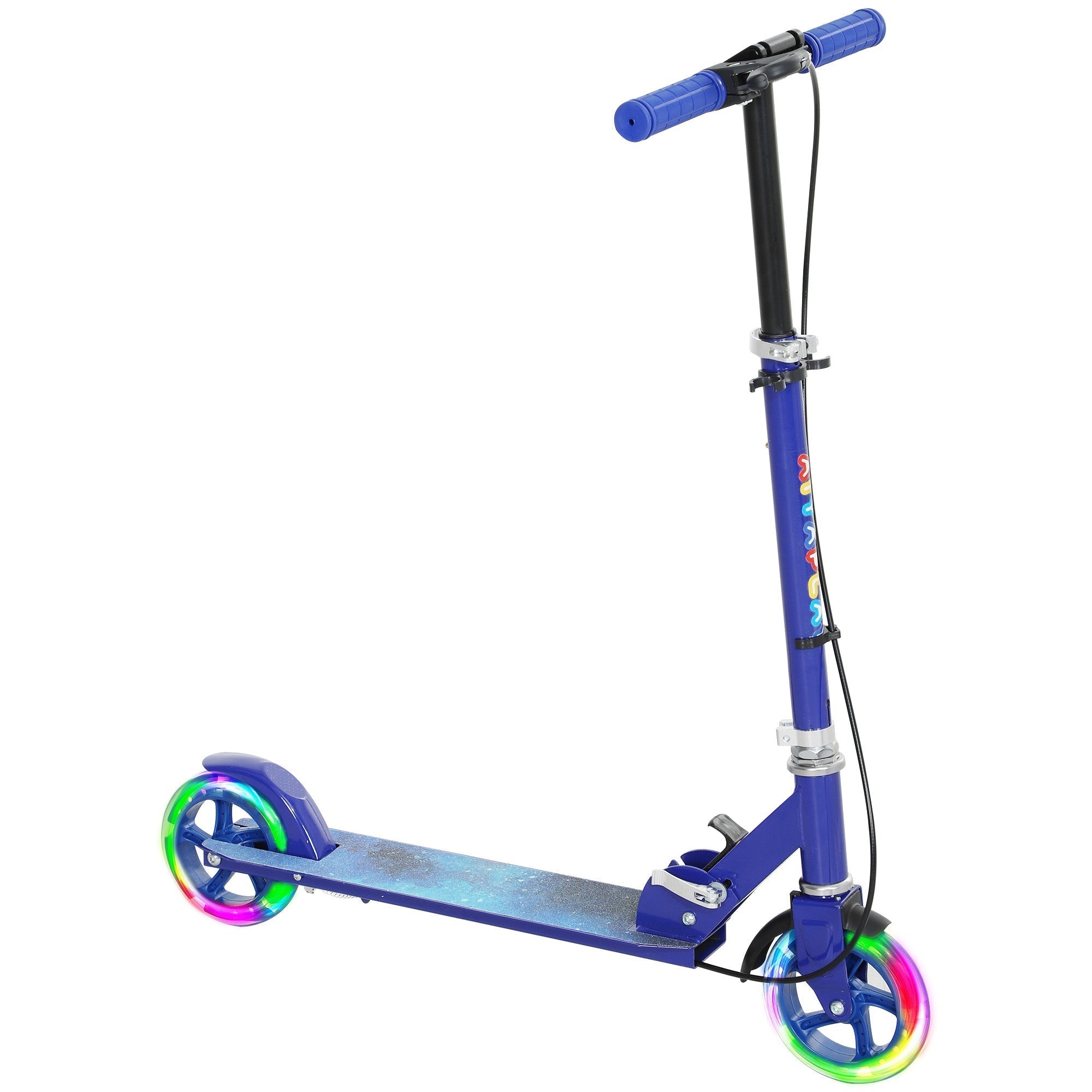 AIYAPLAY Scooter for Kids Aged 3-8 Years, with Adjustable Handle, Two Light Up Wheels, Handbrake, Rear Brake, Blue