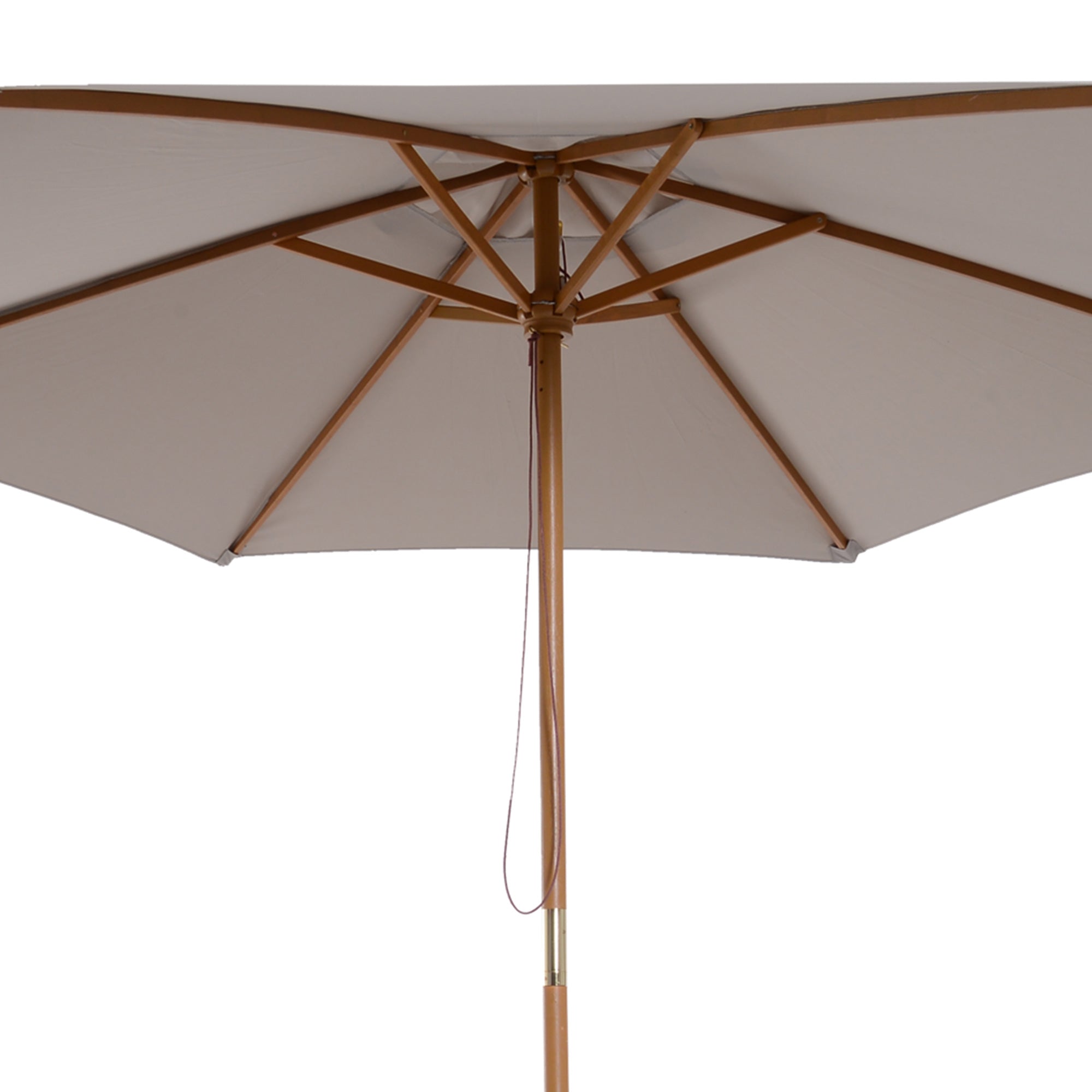Outsunny 2.5m Wood Garden Parasol Sun Shade Patio Outdoor Wooden Umbrella Canopy, Table Market Umbrella with Vent, 38mm Pole, Rope Pulley Mechanism, Grey
