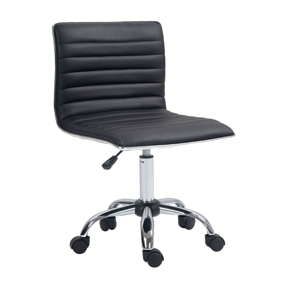 HOMCOM Armless Task Desk Chair, Swivel Office Chair with Faux Leather, Adjustable Seat Height, Chrome Base, Wheels for Home