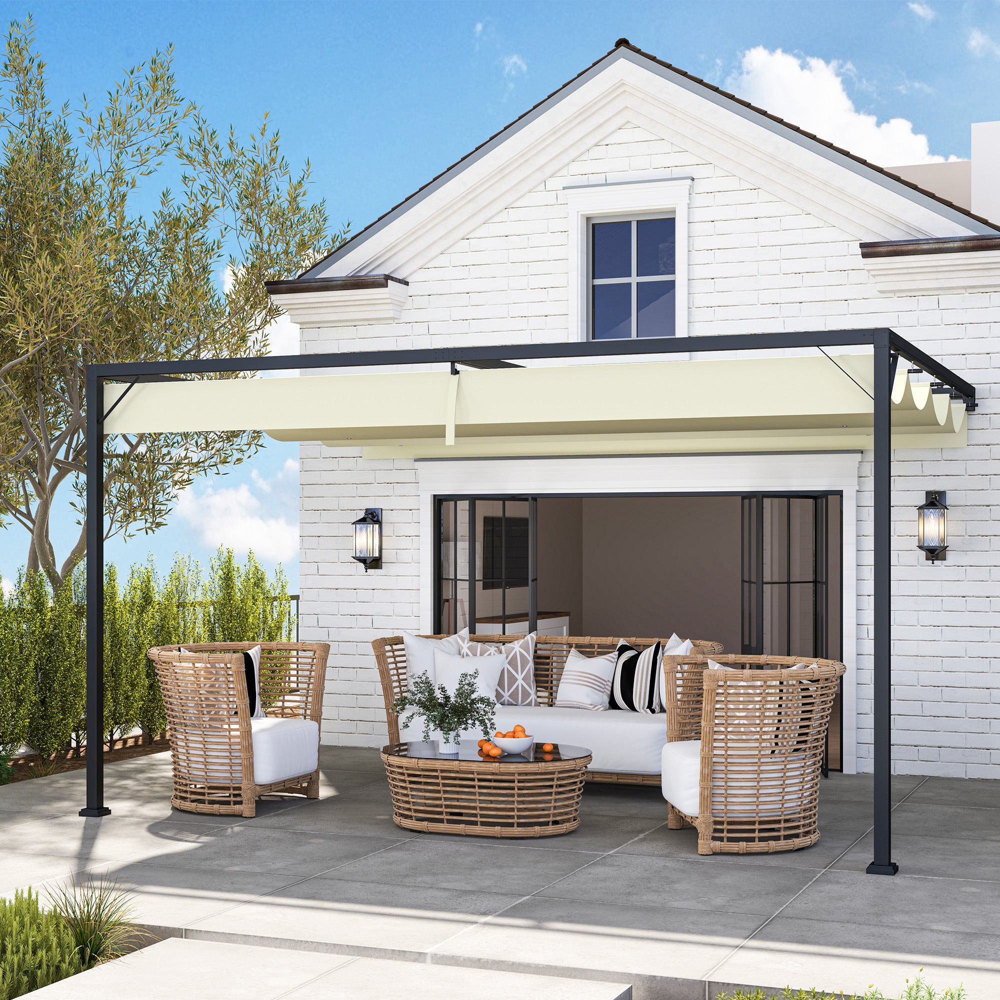 Outsunny 4 x 3 m Pergola, with Sliding Canopy - Cream