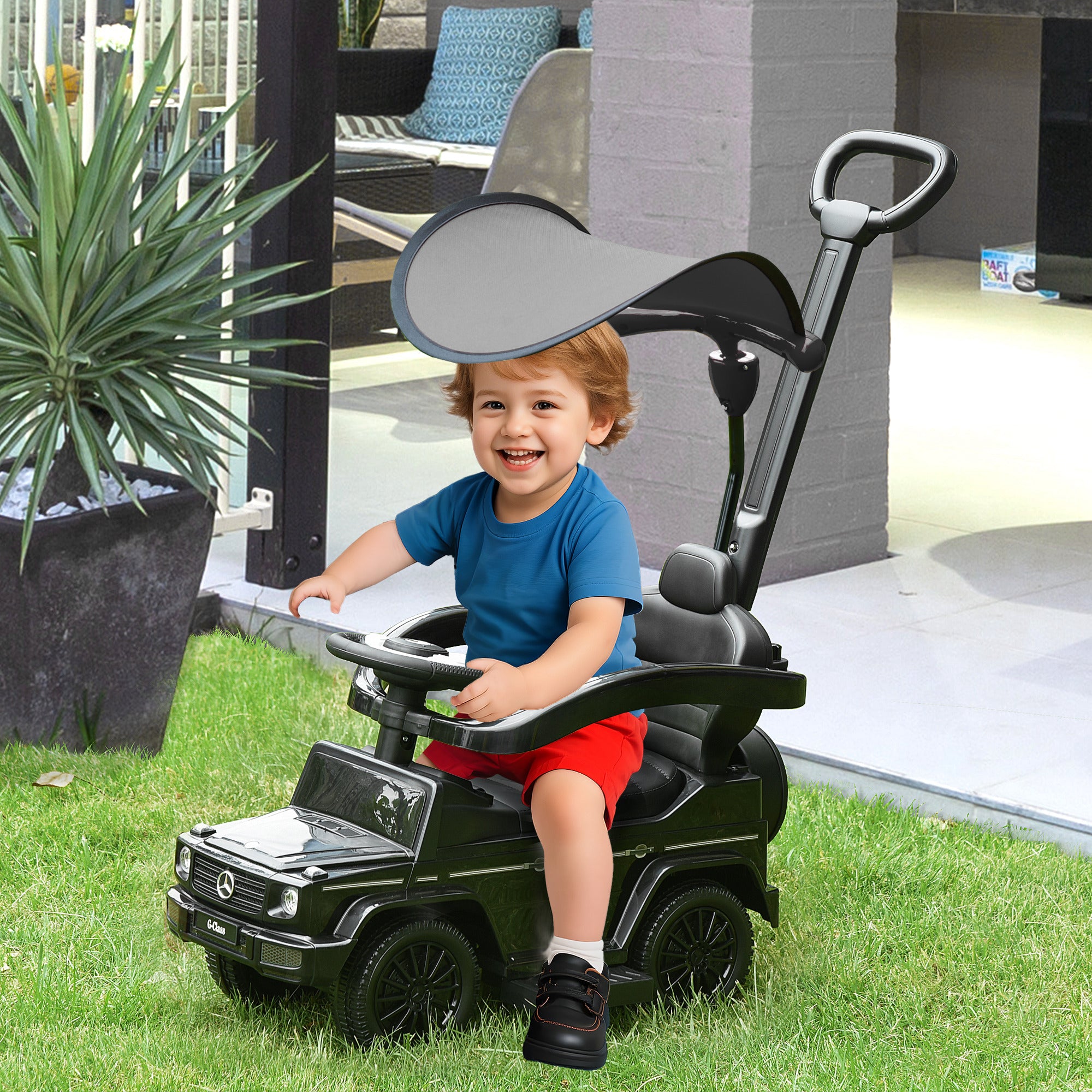 HOMCOM 3 in 1 Kids Children Ride on Push Car Toddler Sliding Car G350 Licensed Walker Foot to Floor Slider Push-Along with Horn Steering Wheel NO POWER Manual, Black