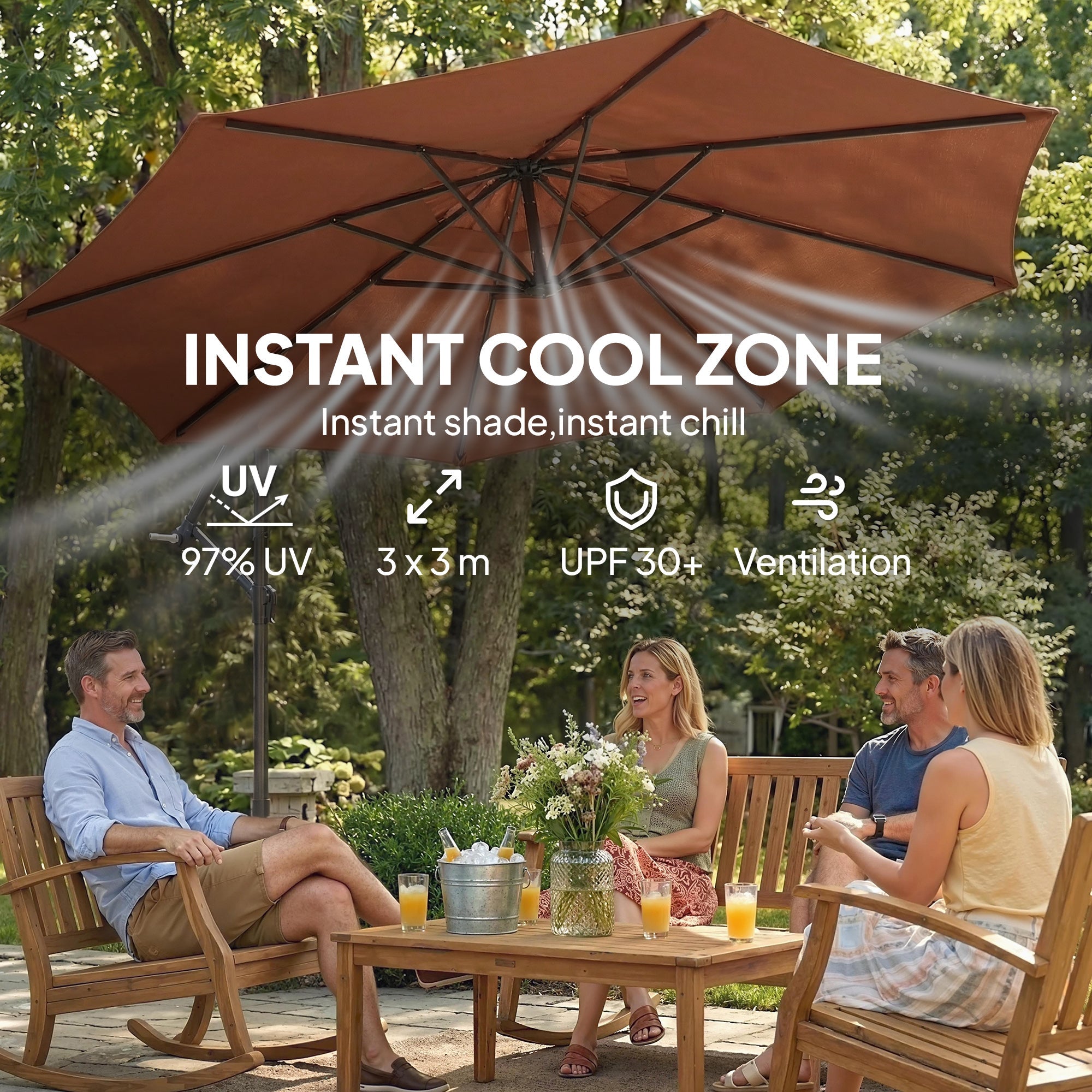 Outsunny 3 m Overhanging Cantilever Parasol, with Cross Base - Coffee