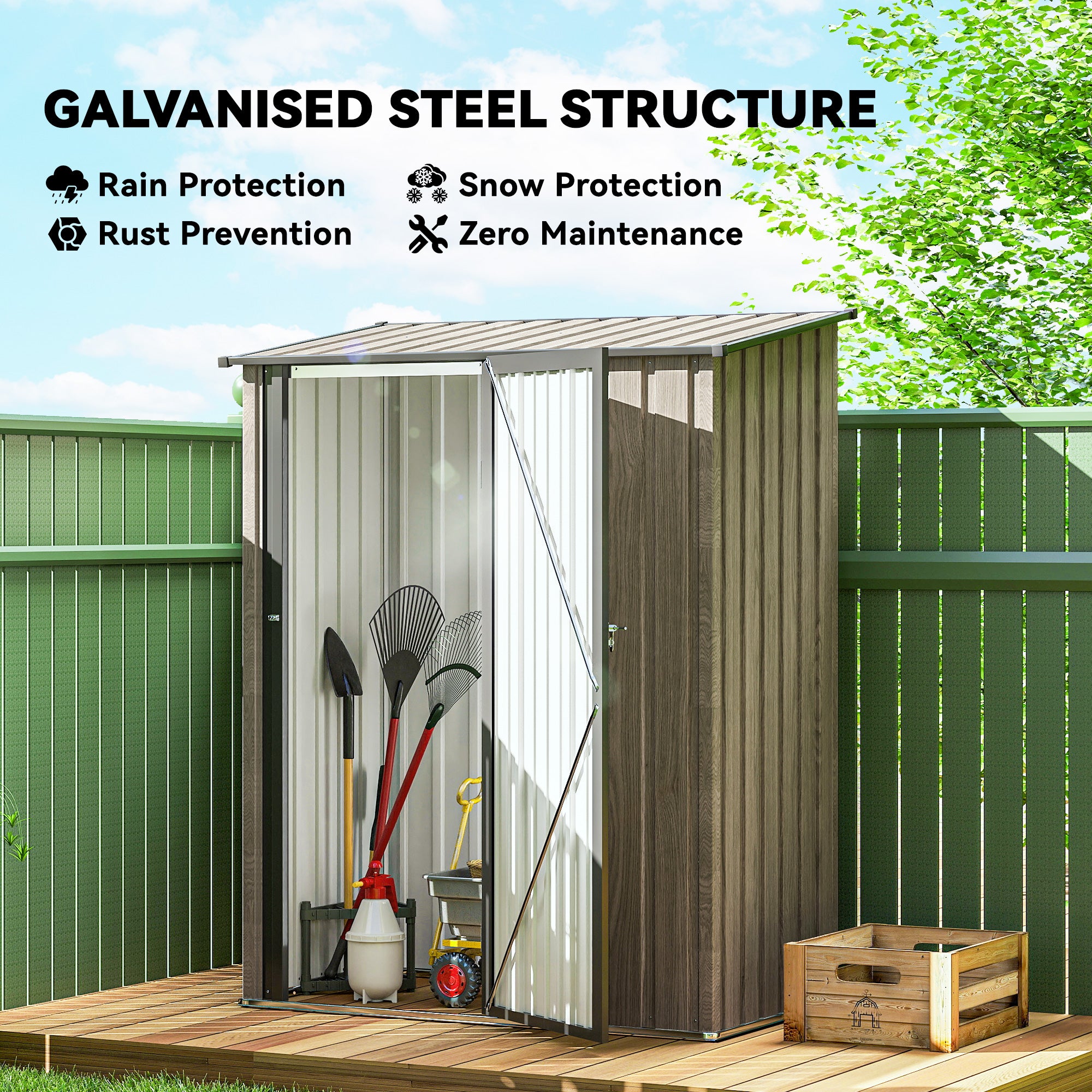 Outsunny 5ft x 3ft Metal Garden Storage Shed, Outdoor Tool Shed with Sloped Roof, Lockable Door for Tools, Equipment, Light Grey