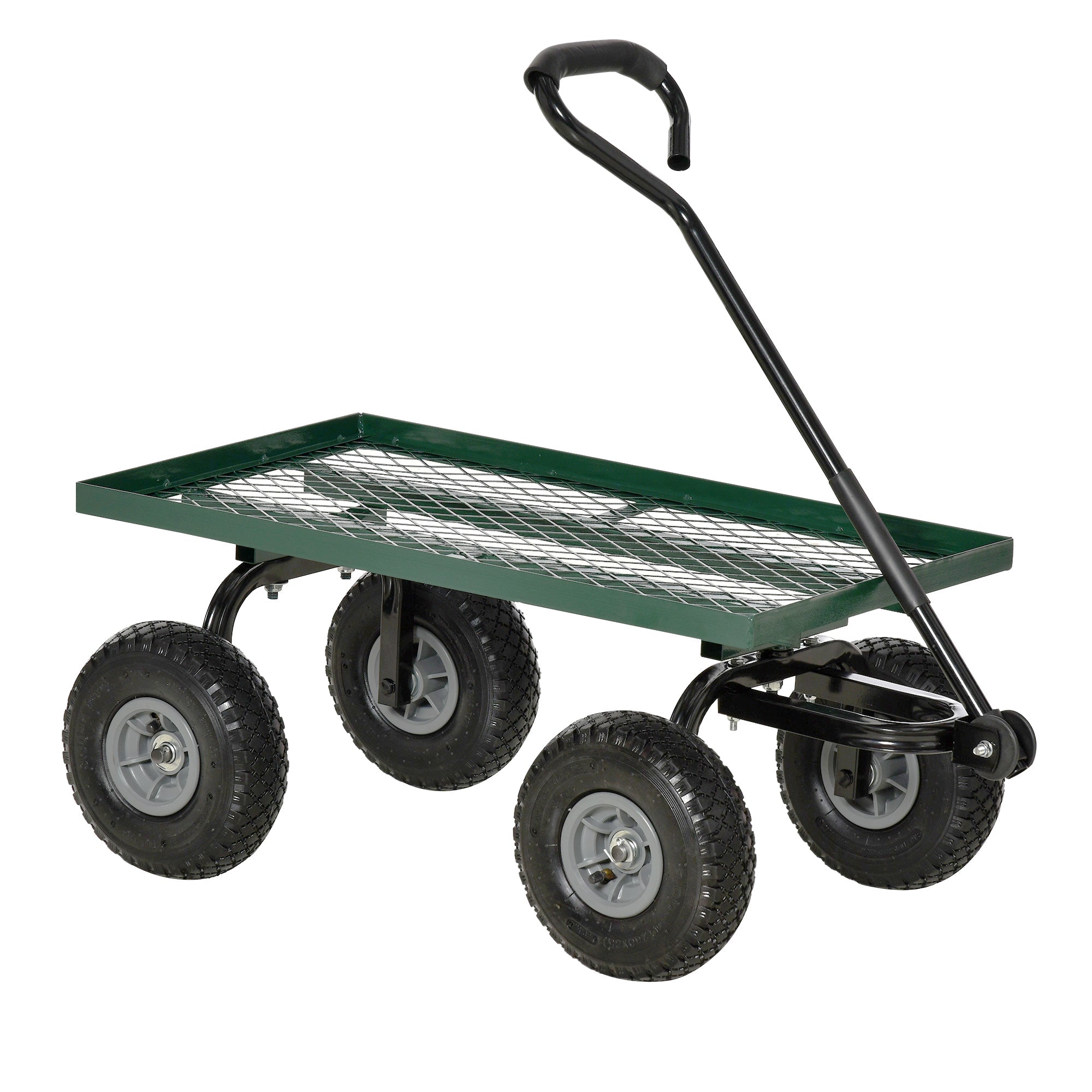 Outsunny Garden Trolley Cart, Heavy Duty Garden Cart with Metal Frame, 10" Pneumatic Wheels, Rotating Handle, 150kg Capacity, for Garden, Farm, Green