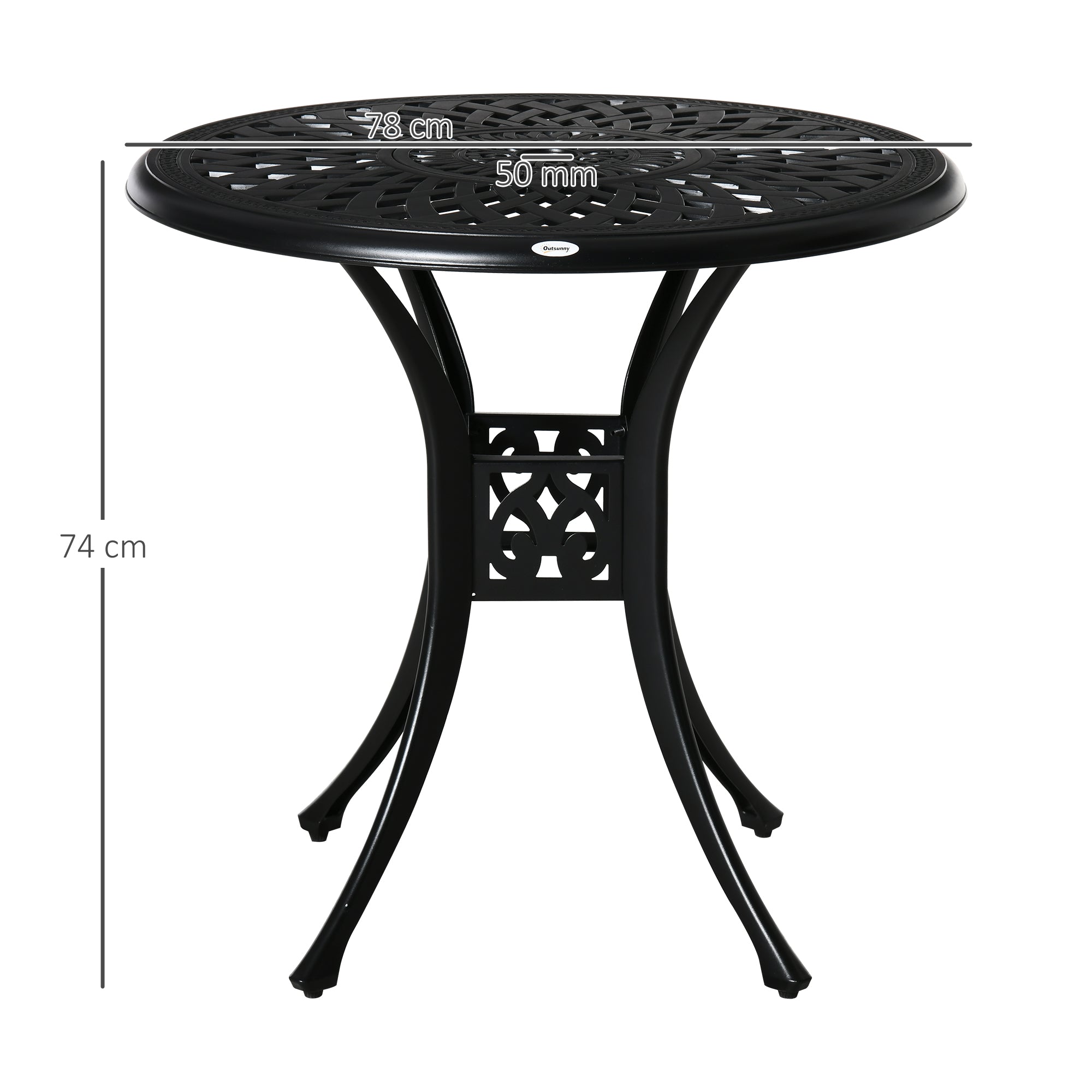 Outsunny 78 cm Round Garden Dining Table with Parasol Hole Antique Cast Aluminium Outdoor Table Only, Black